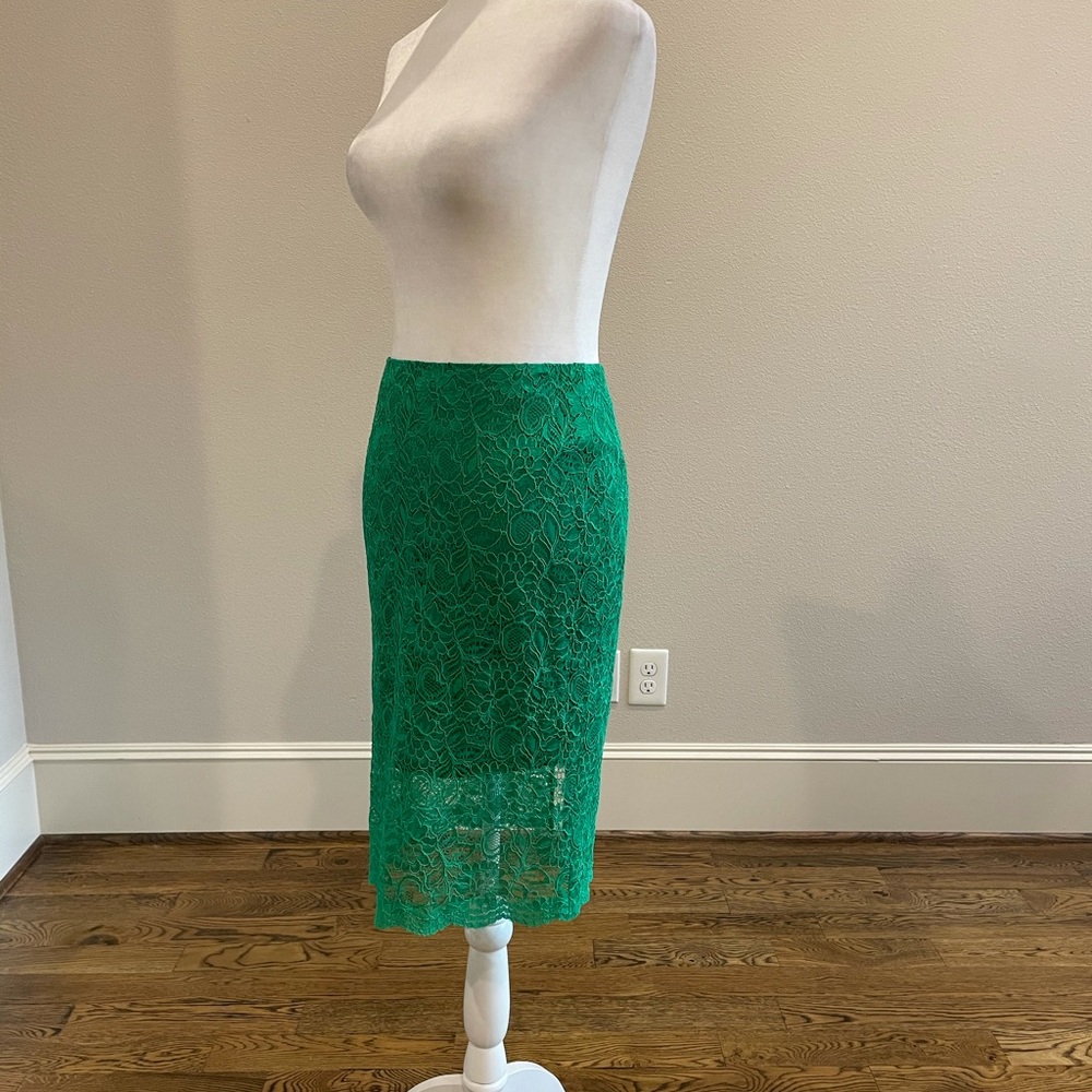 Anthropologie Mignon Doo green lace-veiled pencil skirt - Picture 3 of 9